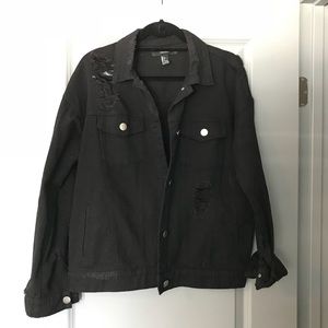 Distressed black denim jacket